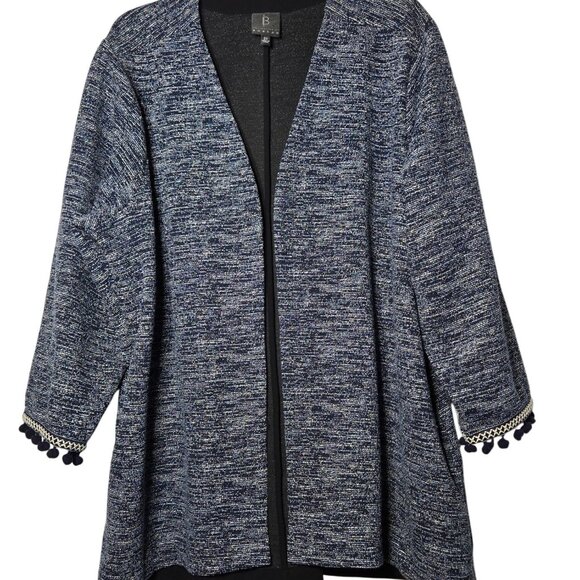 Bobeau Maren Kimono Jacket Plus Size 2X Pom Poms Embroidered Cardigan Sweater - Picture 2 of 11